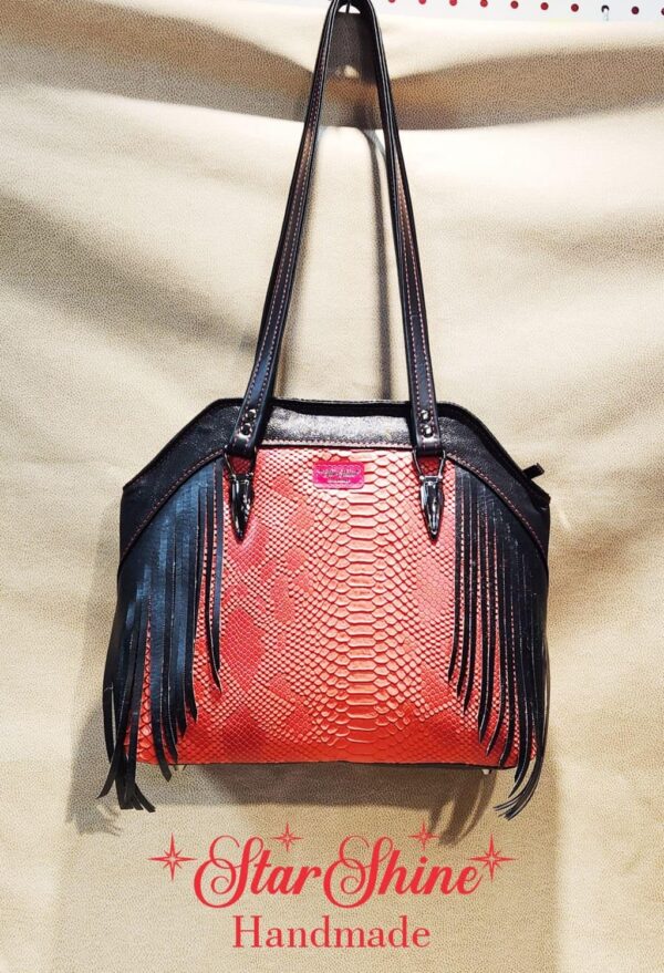 Black and Red Faux Croc Shoulder Bag