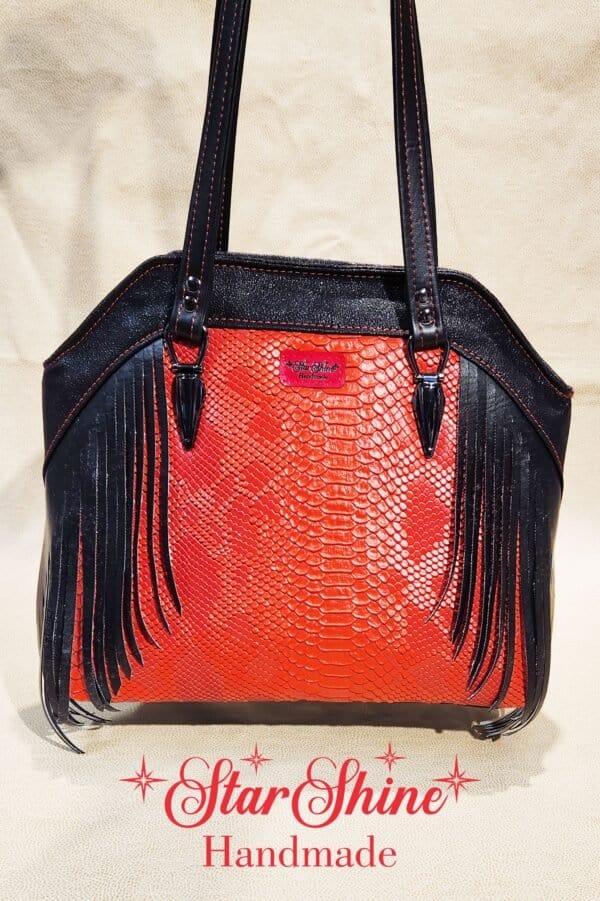 Black and Red Faux Croc Shoulder Bag