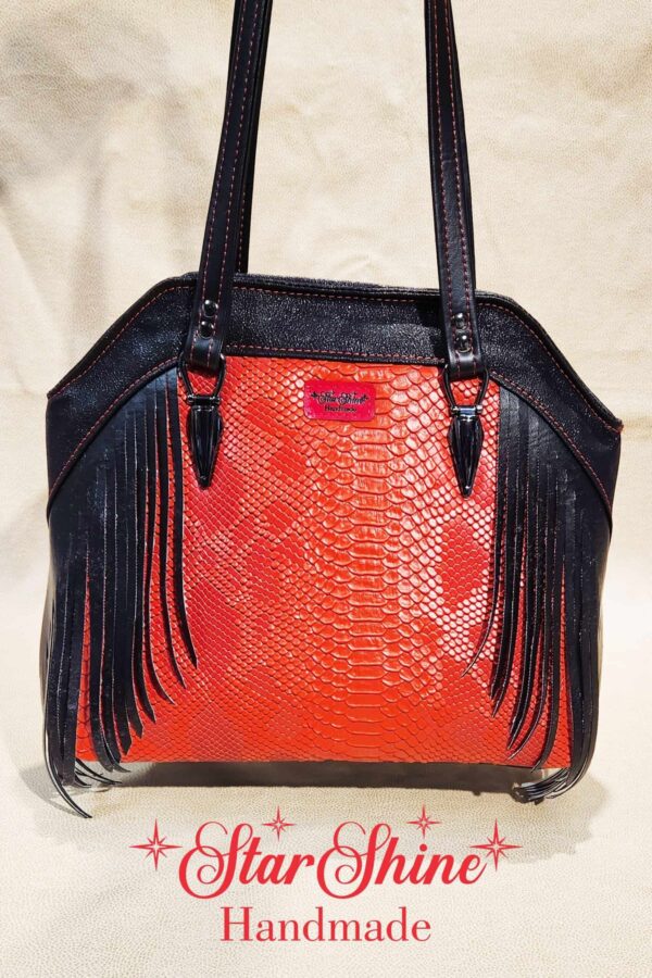 Black and Red Faux Croc Shoulder Bag