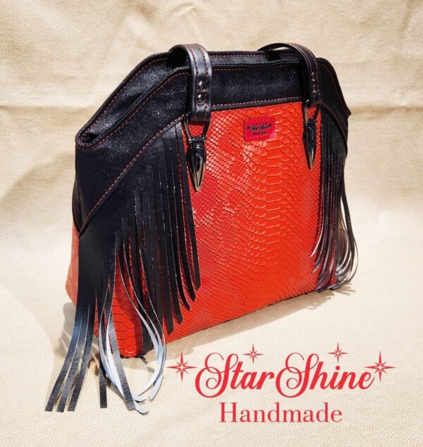 Black and Red Faux Croc Shoulder Bag