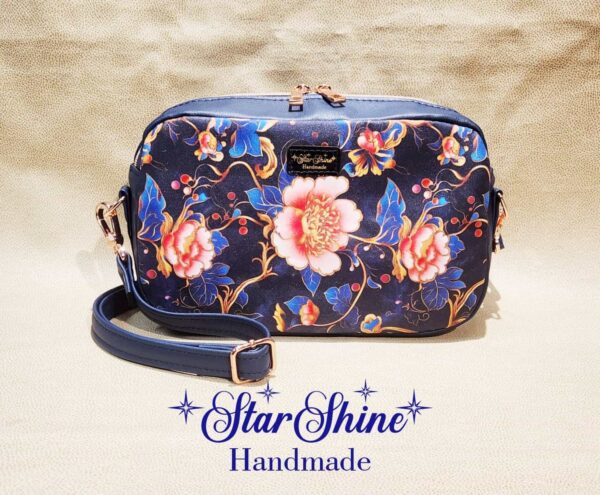 Blue Floral and Rose Gold Catalina Crossbody