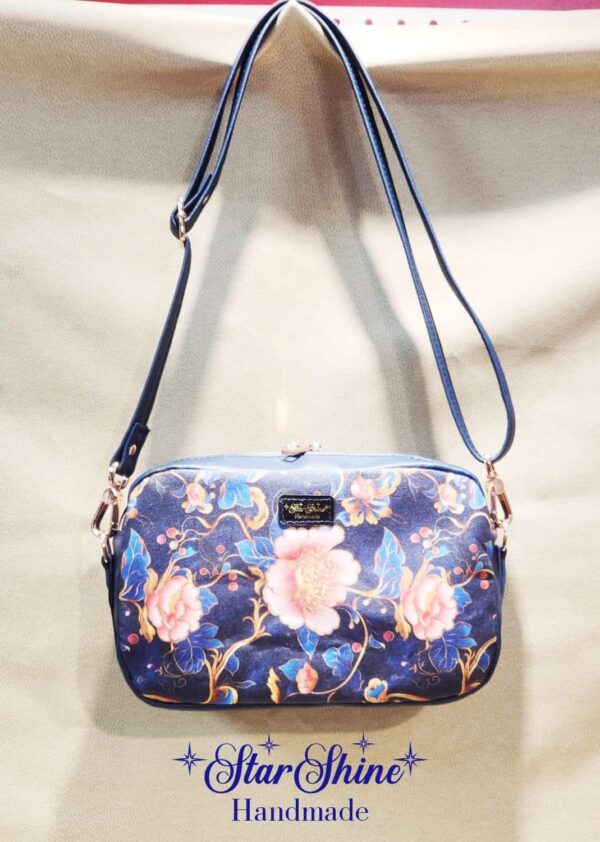 Blue Floral and Rose Gold Catalina Crossbody