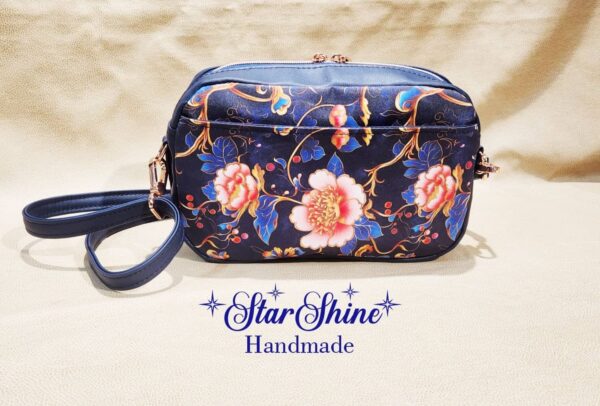 Blue Floral and Rose Gold Catalina Crossbody