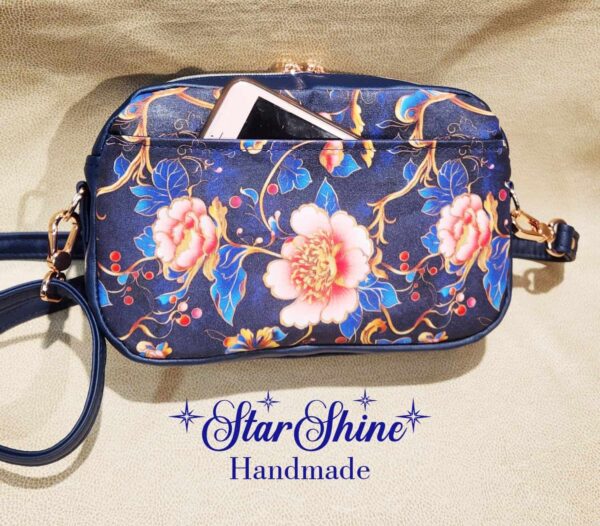 Blue Floral and Rose Gold Catalina Crossbody