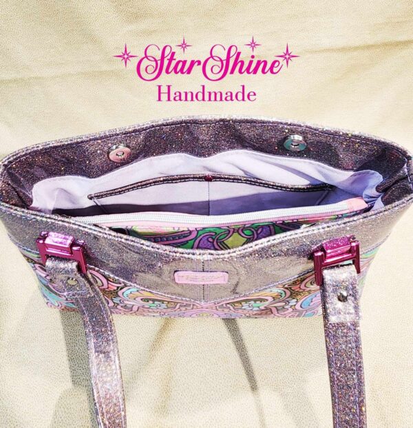 Colorful Artisan Sweetheart Handbag. Interior View.