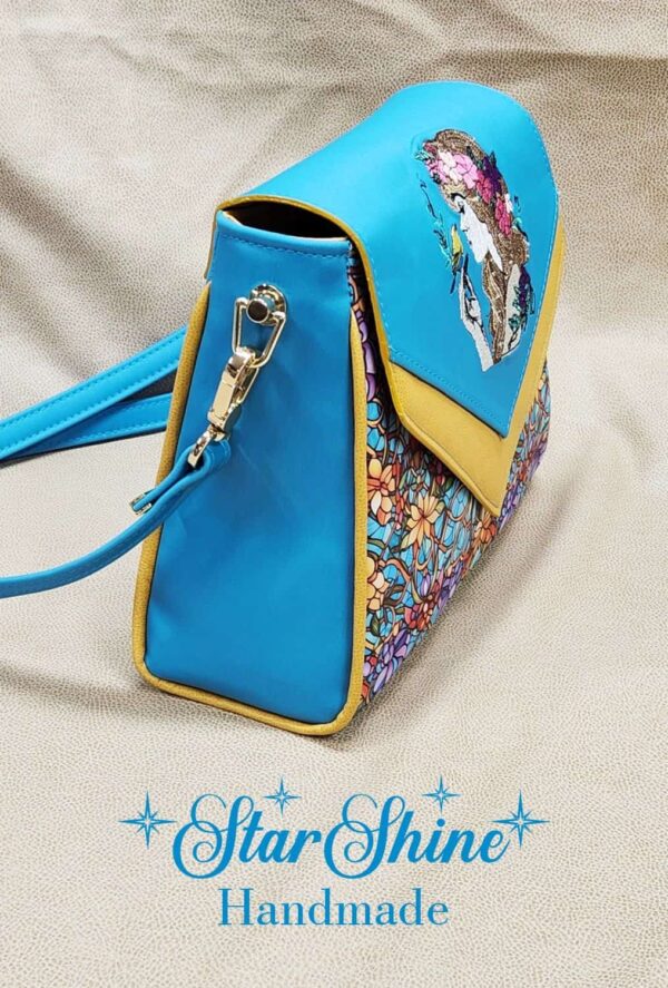 Floral Boho Maiden Crossbody Handbag. Side View.