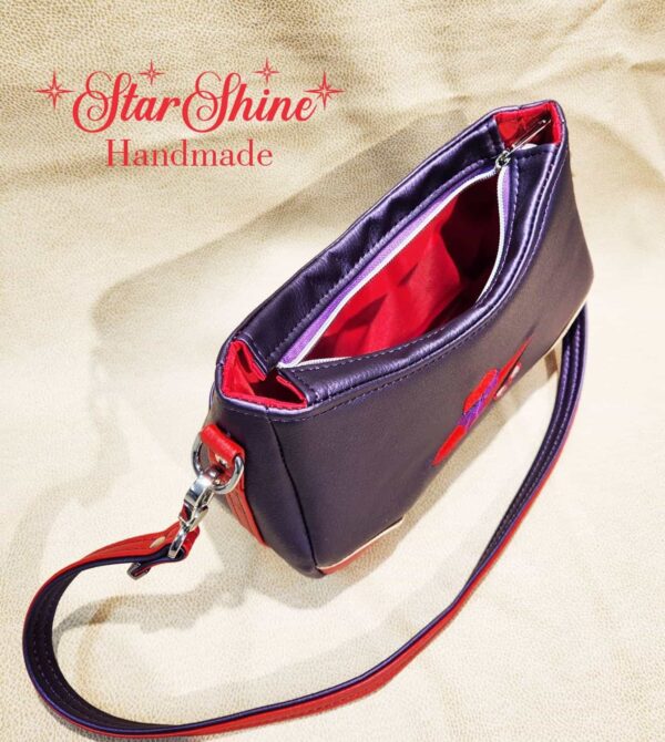 Custom Embroidered Red Hat Shoulder Bag. Interior View