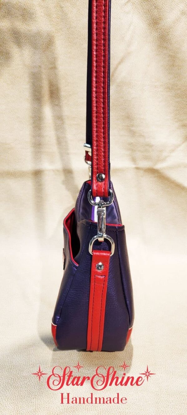 Custom Embroidered Red Hat Shoulder Bag. Side View