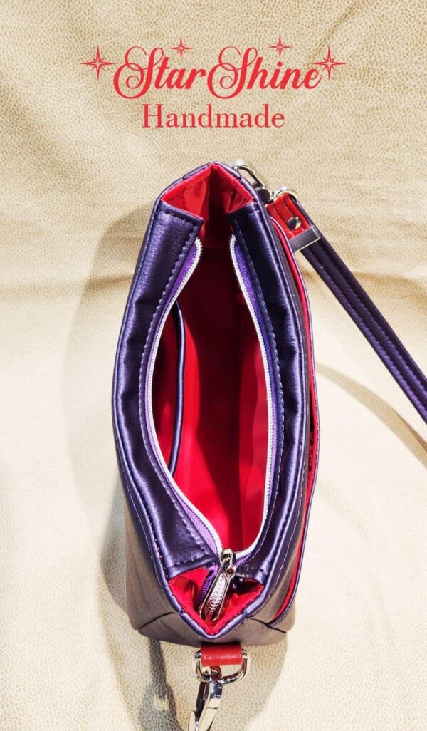 Custom Embroidered Red Hat Shoulder Bag. Interior View