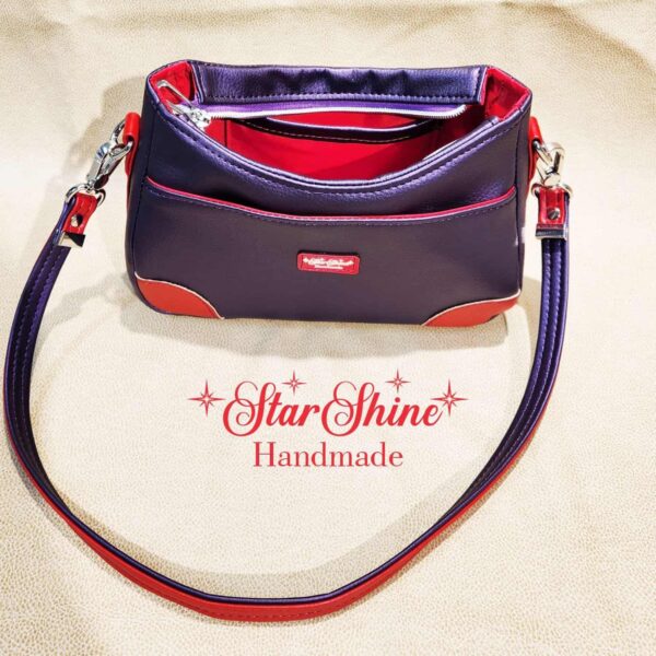 Custom Embroidered Red Hat Shoulder Bag. Interior View
