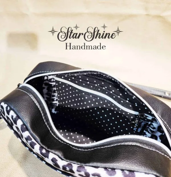 Black and White Leopard Print Crossbody. Interior View
