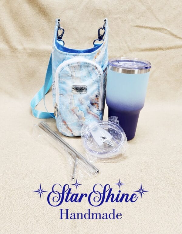 Front view of Light Blue Marbled H2o2Go Crossbody Bag