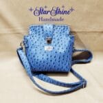 Blue Faux Ostrich Crossbody. Full View.