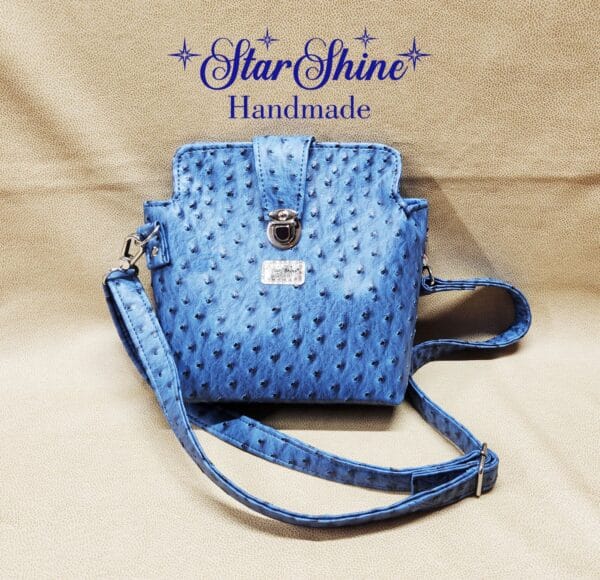 Blue Faux Ostrich Cianna Crossbody Full View.
