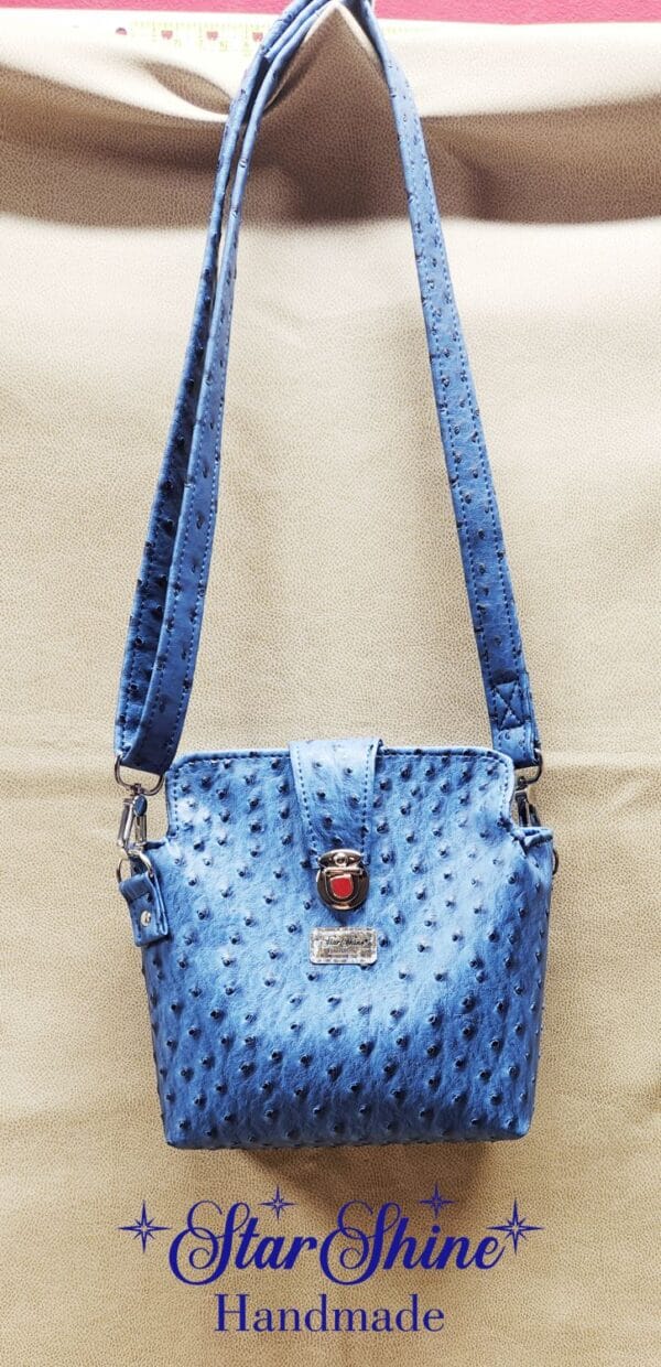Blue Faux Ostrich Cianna Crossbody Full View.