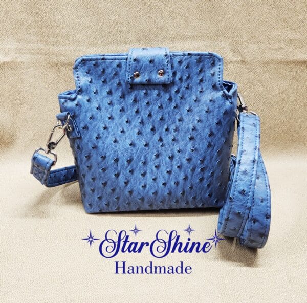 Blue Faux Ostrich Cianna Crossbody Rear View.