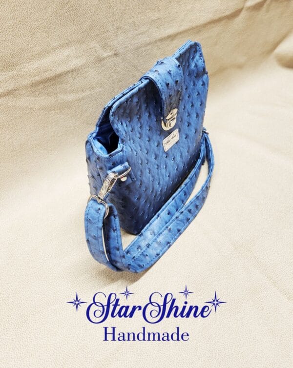 Blue Faux Ostrich Cianna Crossbody Upper Side View.