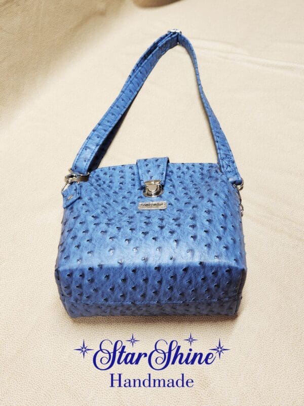 Blue Faux Ostrich Cianna Crossbody Bottom View.