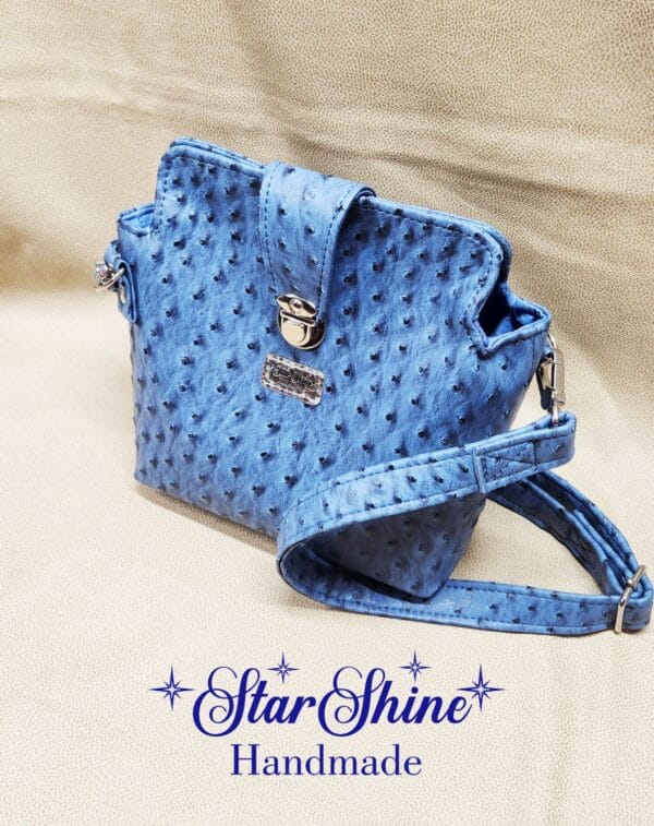 Blue Faux Ostrich Cianna Crossbody Front angle view.