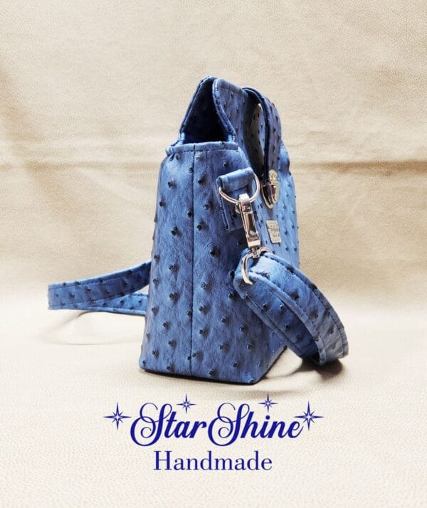 Blue Faux Ostrich Cianna Crossbody Side View.