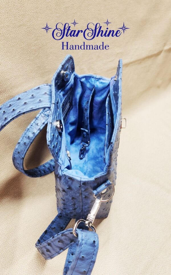 Blue Faux Ostrich Cianna Crossbody Interior View.