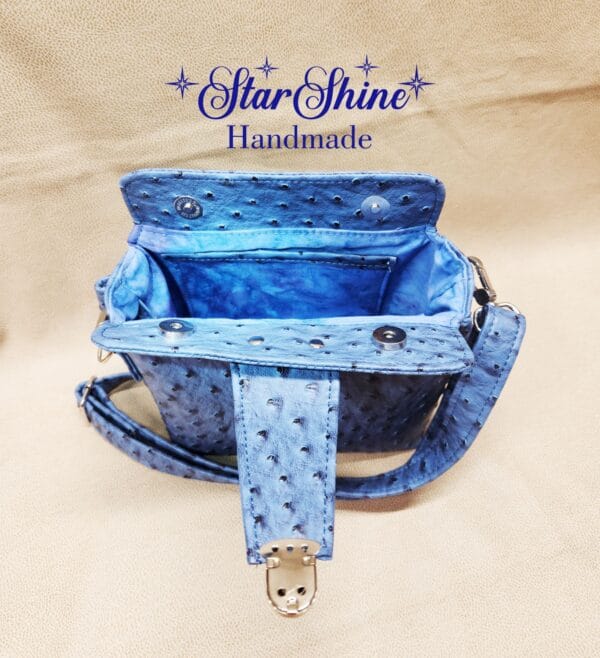 Blue Faux Ostrich Cianna Crossbody Interior View.