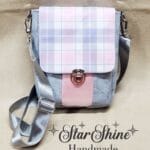 Pink and Gray Plaid Mini Mallory Crossbody. Front View.