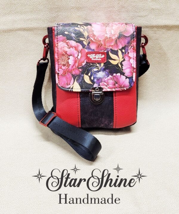 Purple and Red Floral Mini Mallory Crossbody. Front View.
