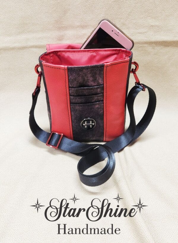 Purple and Red Floral Mini Mallory Crossbody. Interior View.