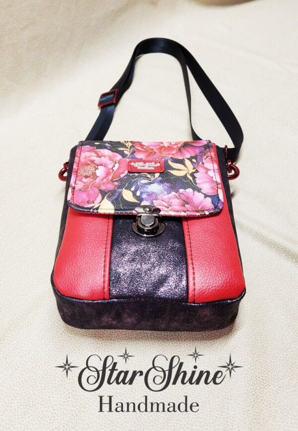 Purple and Red Floral Mini Mallory Crossbody. Bottom View.