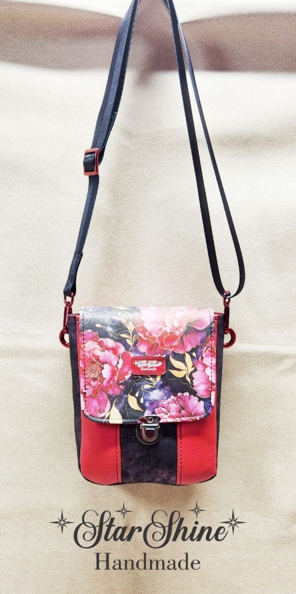 Purple and Red Floral Mini Mallory Crossbody. Front View.
