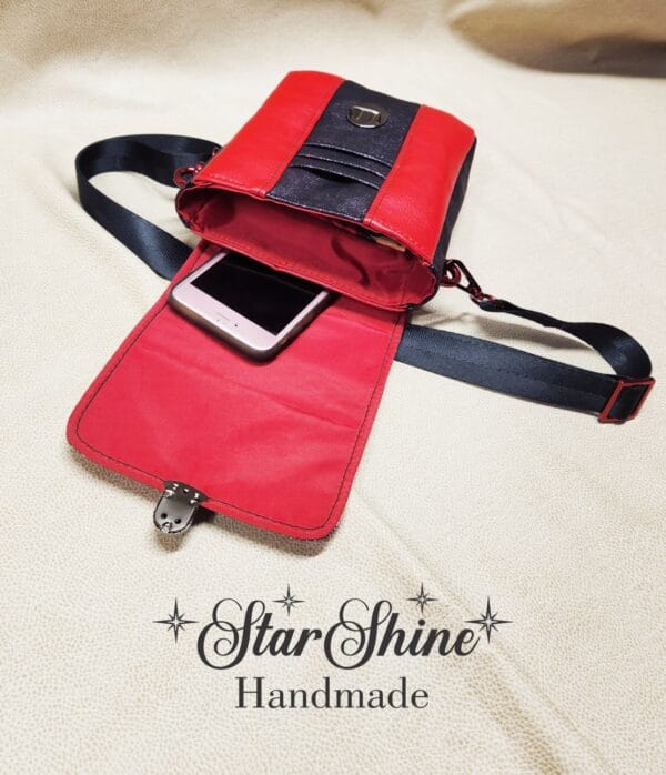 Purple and Red Floral Mini Mallory Crossbody. Top View Showing Hidden Cell Phone Pocket.