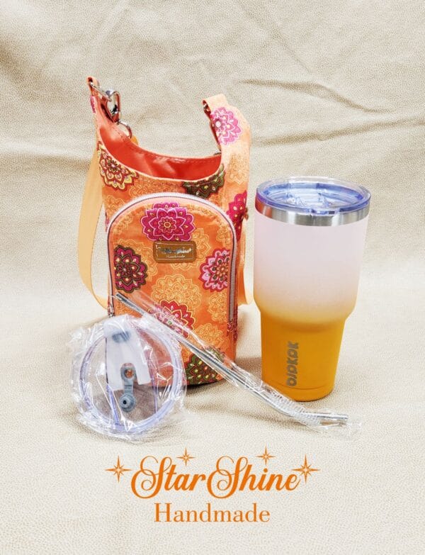 Full front view of Orange Floral Mandala H2o2Go Crossbody Bag