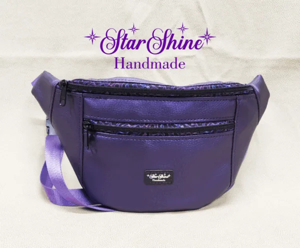 Front View with zipper pocket of Purple Ferris Hip Bag and Sling.