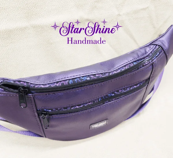 Top front view of Purple Ferris Hip Bag and Sling.