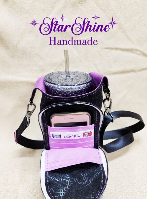 Front view of Purple Goddess H2o2Go Crossbody Bag showing open front pocket.