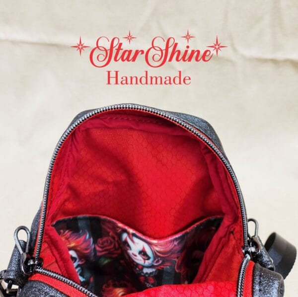 Creepy Clowns Coffin Crossbody. Interior View.