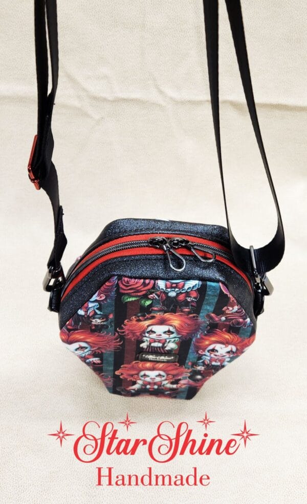 Creepy Clowns Coffin Crossbody. Top View.