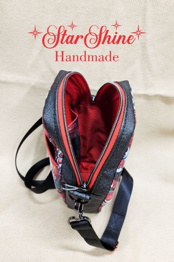 Creepy Clowns Coffin Crossbody. Interior View.