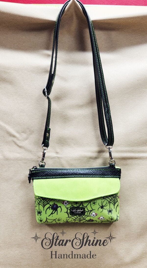 Neon Green & Black Cell Phone Wallet Bag. Front View.