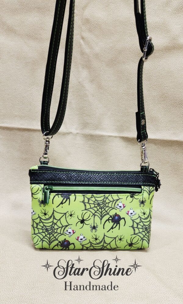 Neon Green & Black Cell Phone Wallet Bag. Rear View.