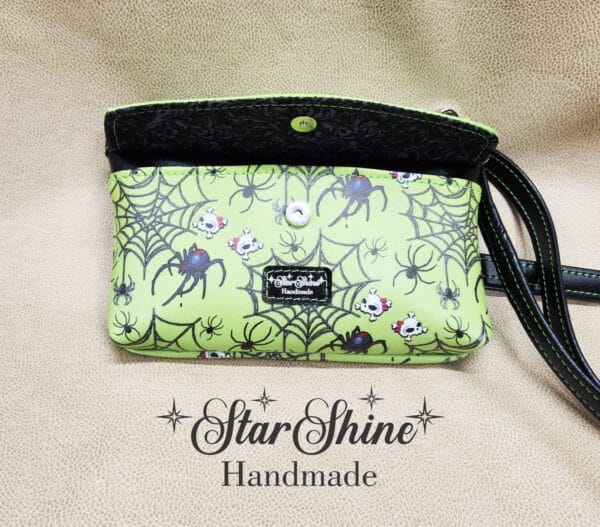 Neon Green & Black Cell Phone Wallet Bag. Front View.