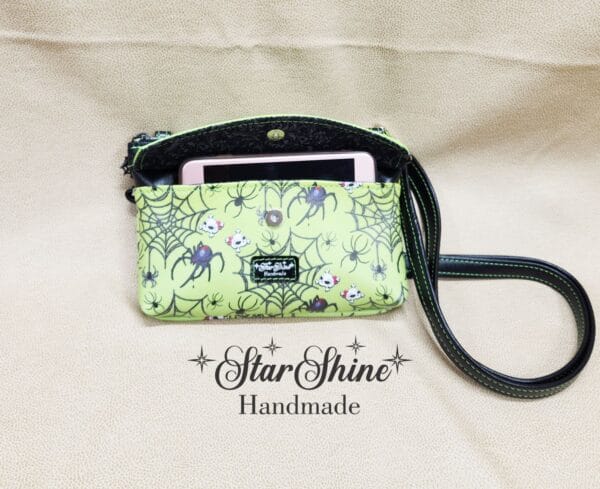 Neon Green & Black Cell Phone Wallet Bag. Front View.