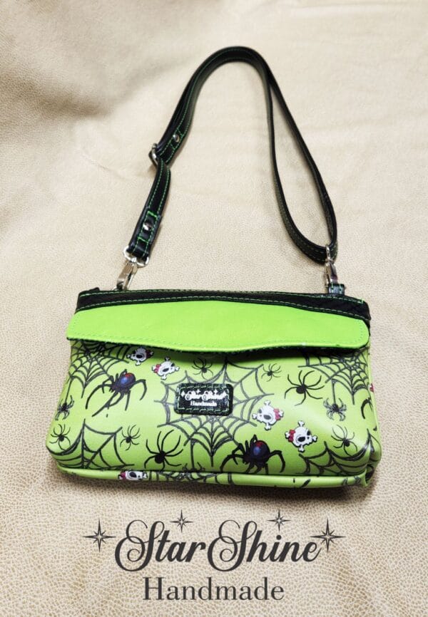 Neon Green & Black Cell Phone Wallet Bag Front View.