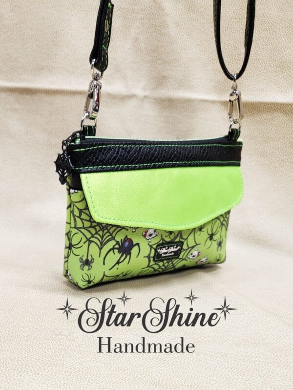 Neon Green & Black Cell Phone Wallet Bag. Side View.