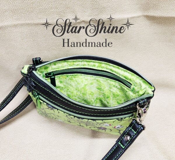 Neon Green & Black Cell Phone Wallet Bag. Top View.