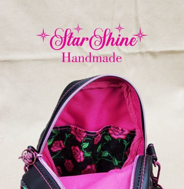 Vines and Roses Coffin Crossbody Bag. Interior View.