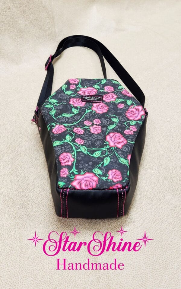 Vines and Roses Coffin Crossbody Bag. Bottom View.