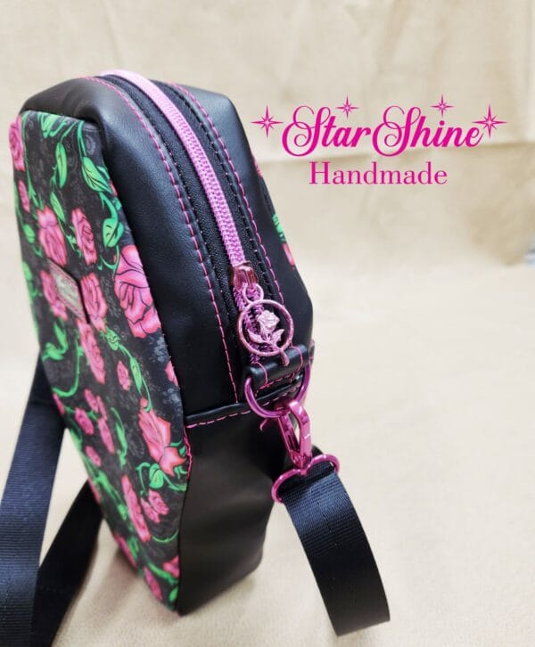Vines and Roses Coffin Crossbody Bag. Top View.