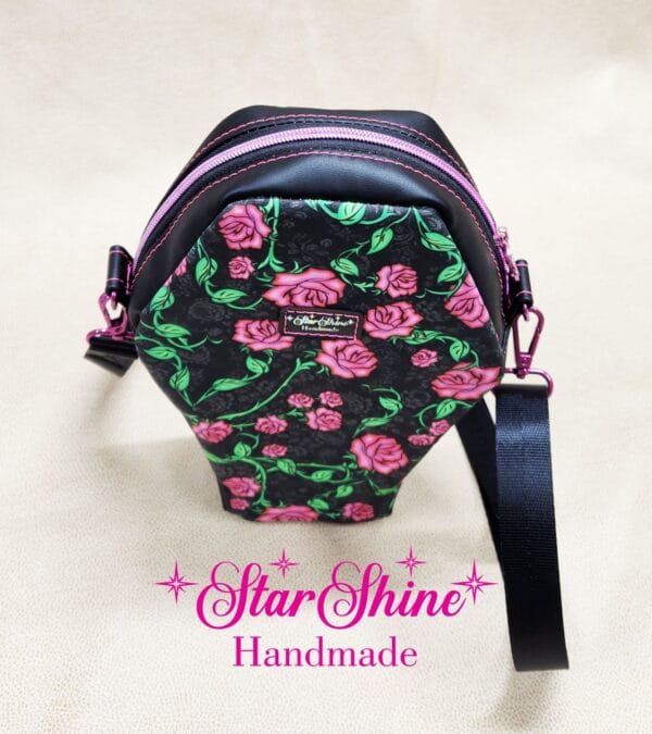 Vines and Roses Coffin Crossbody Bag. Top View.